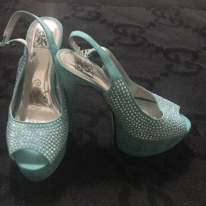 Mint, rhinestone heels